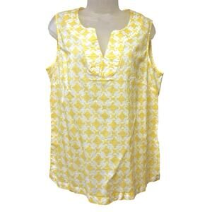 NWT Talbots Size Large Sleeveless Blouse Butter Yellow Print Light Cotton Preppy